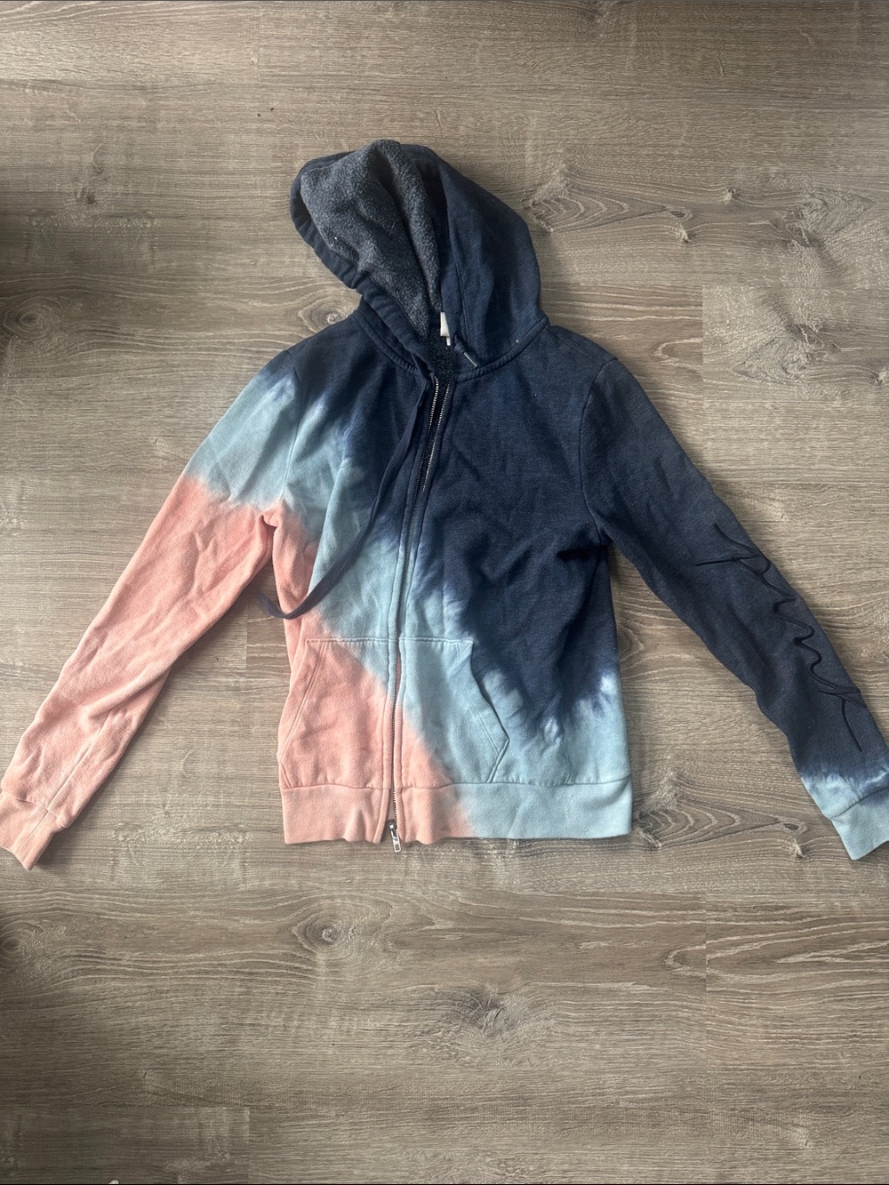 PINK Victoria's Secret Tie-Dye Zip Hoodie in Navy, Light Blue & Peach
